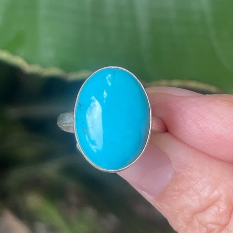 Native American style natural turquoise solid sterling silver size 8 ring