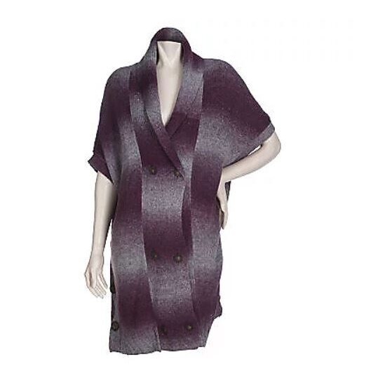 LOGO by Lori Goldstein Button Front Sweater Vest, Striped Grey Ombre, Large
