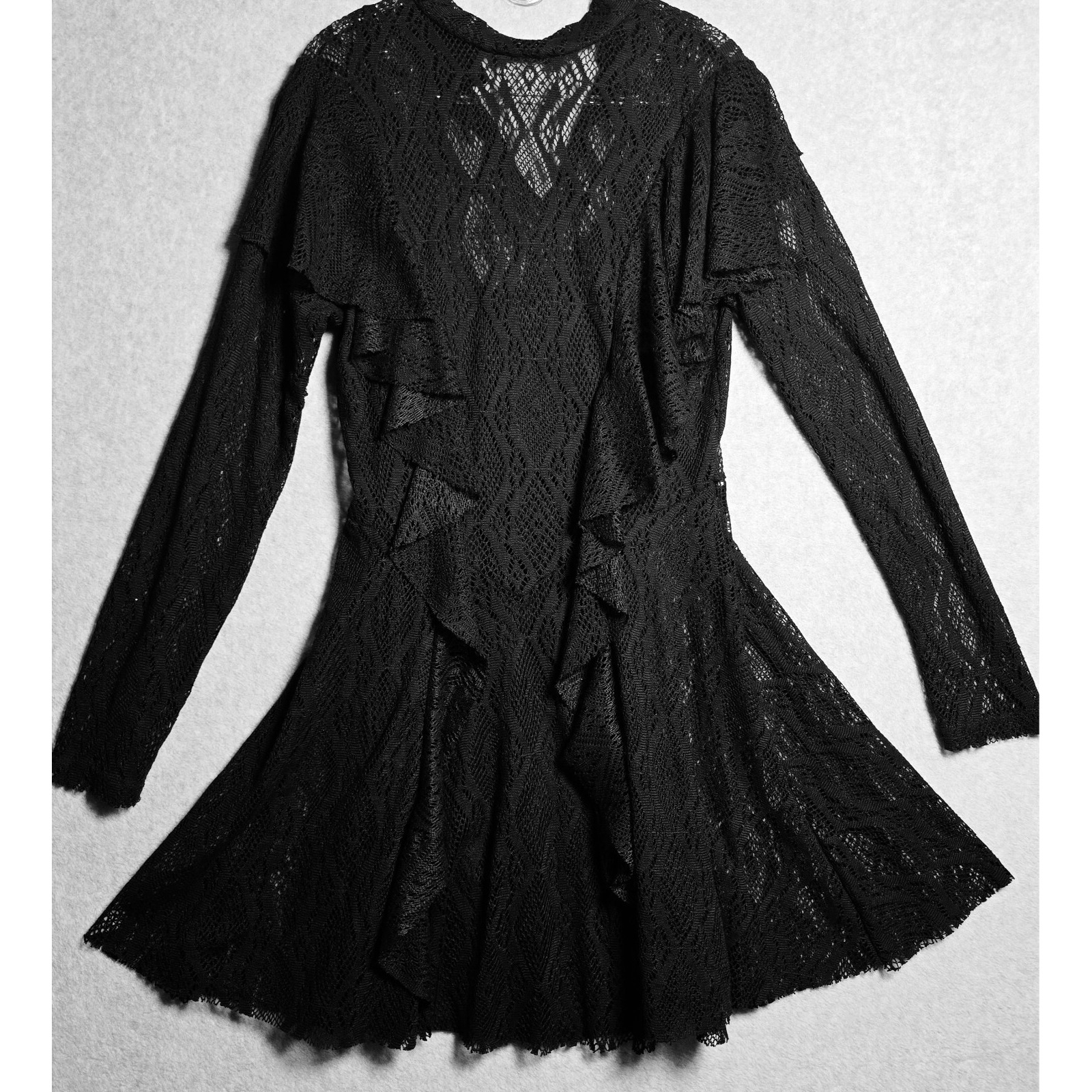 Free People Womens Medium Lace Knit Ruffles Whimsy Coquette Witchy Fairy Grunge