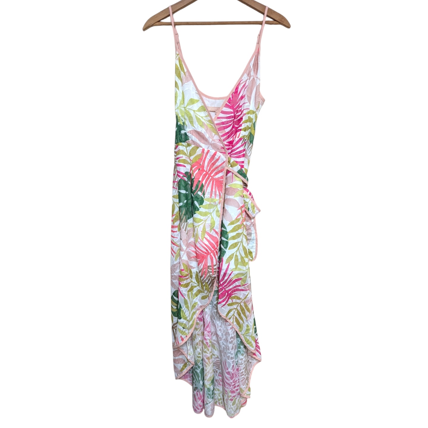 Hutch Tropical Floral Asymmetrical Wrap Dress Pink Green XS