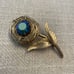 Vintage Blue AB Rhinestone Flower Brooch Gold Tone Wire Rose Pin Floral MCM