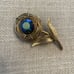 Vintage Blue AB Rhinestone Flower Brooch Gold Tone Wire Rose Pin Floral MCM