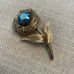 Vintage Blue AB Rhinestone Flower Brooch Gold Tone Wire Rose Pin Floral MCM