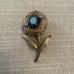 Vintage Blue AB Rhinestone Flower Brooch Gold Tone Wire Rose Pin Floral MCM