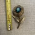 Vintage Blue AB Rhinestone Flower Brooch Gold Tone Wire Rose Pin Floral MCM