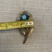 Vintage Blue AB Rhinestone Flower Brooch Gold Tone Wire Rose Pin Floral MCM