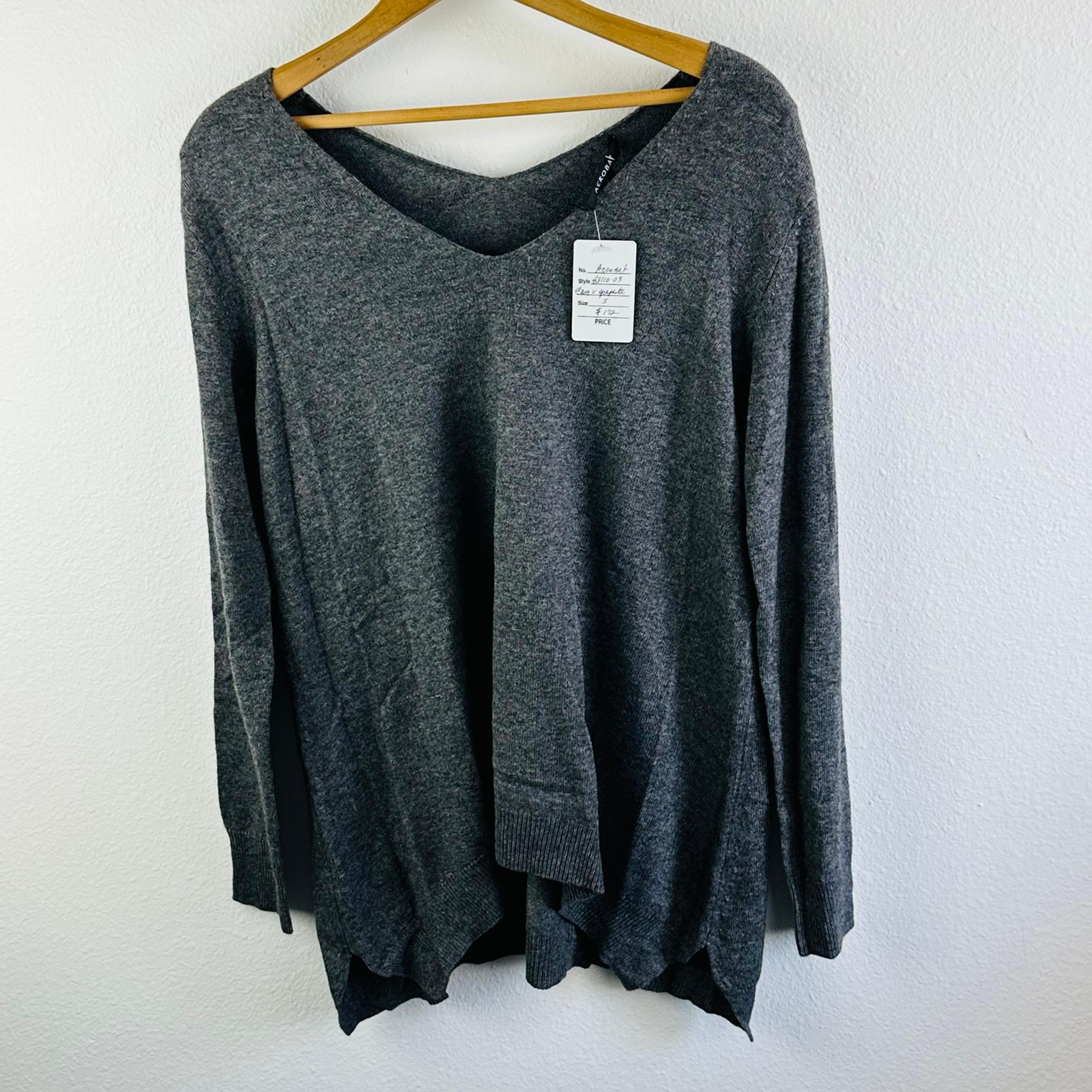 Acrobat Gray Graphite Easy V Cashmere Blend Sweater Size S