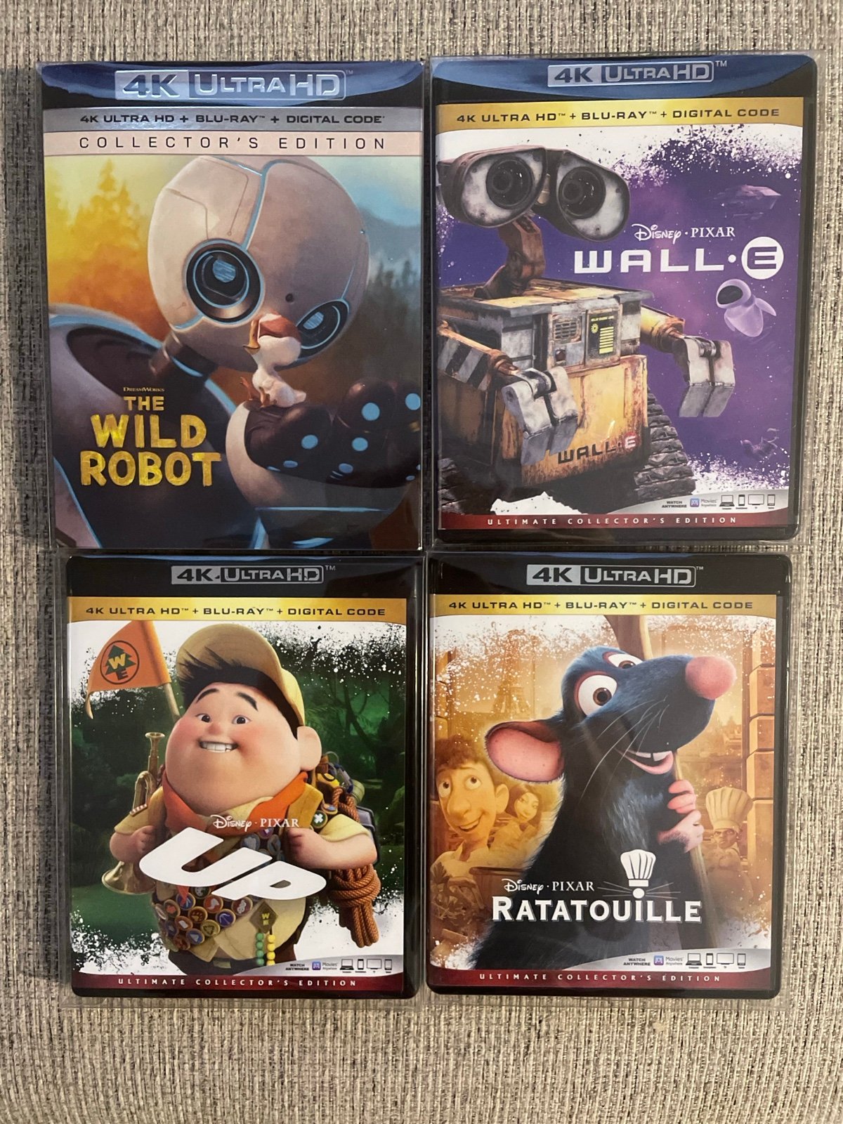 4K Blu-Ray Bundle - Wild Robot, WALL-E, Up, Ratatouille - Collector’s Edition