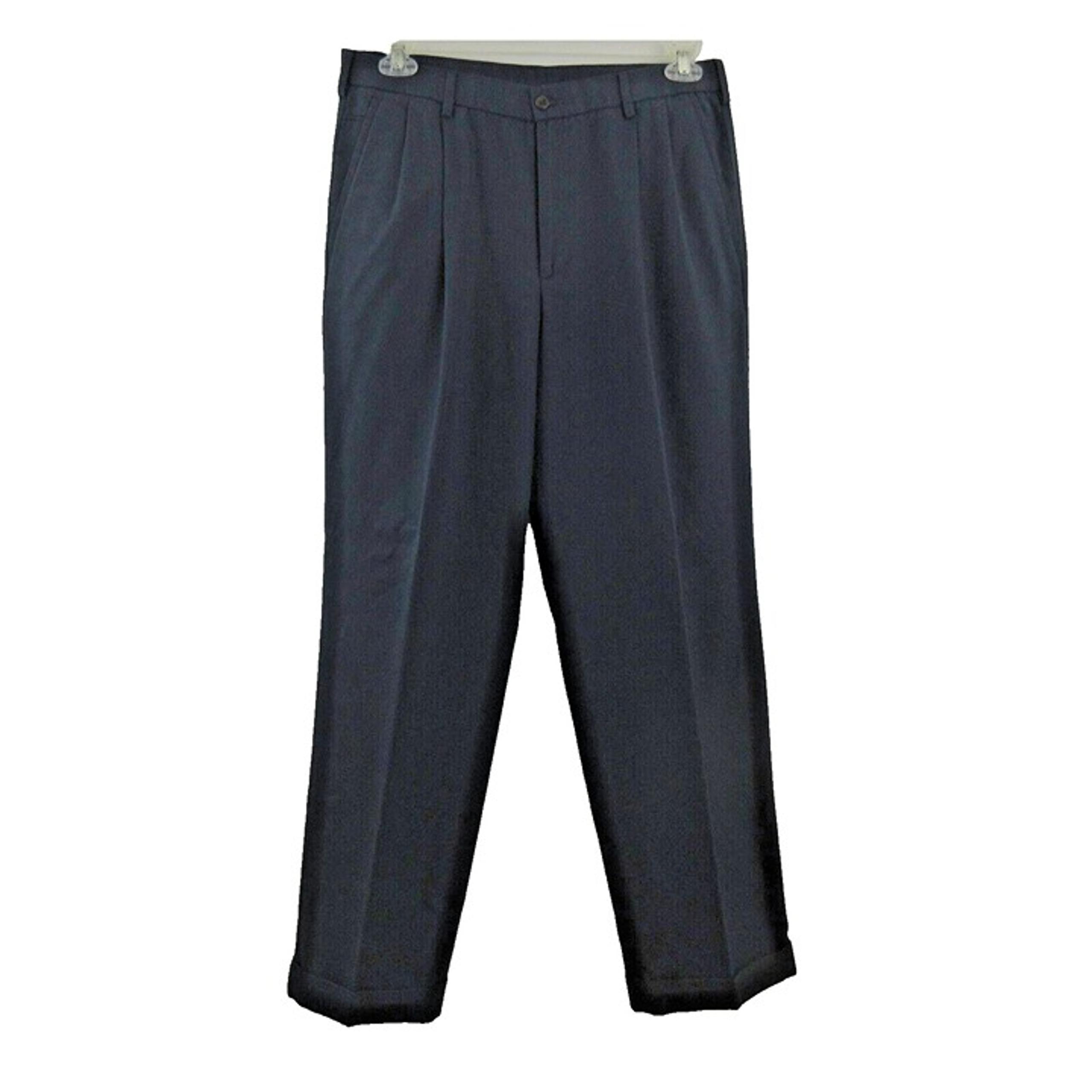 Dockers Premium Pants Mens W34 L32 Navy Blue Cuffed Pleated Relaxed Fit 5-Pocket