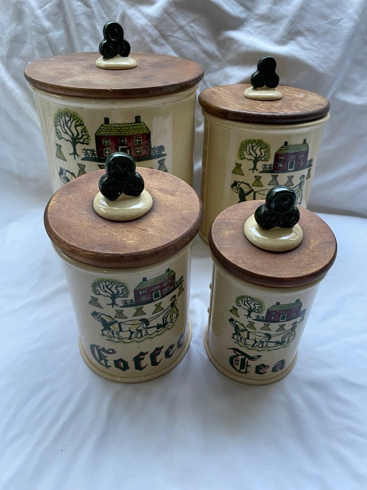 Vintage Poppytrail Homestead Provincial Canister Set - Flour, Sugar, Coffee, Tea