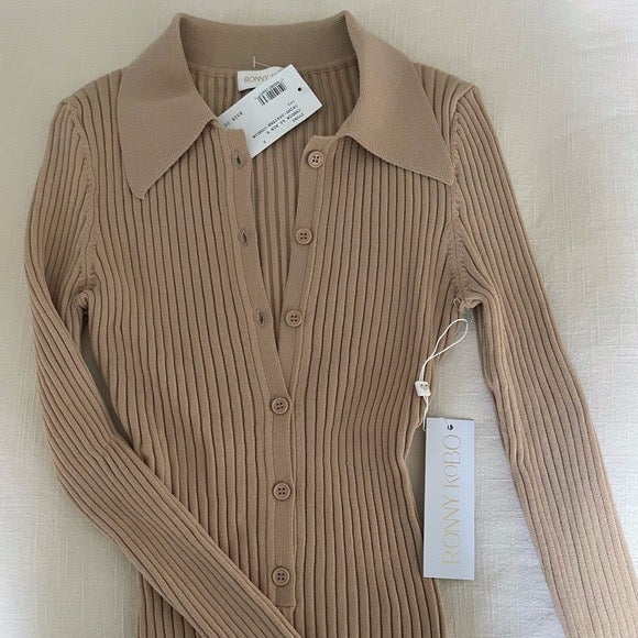 NWT RONNY KOBO Cyndie Ribbed Knit Polo Bodysuit NEW