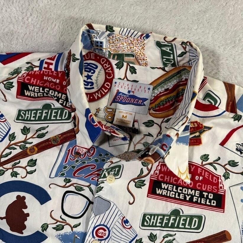 VTG Reyn Spooner Chicago Cubs Camp Shirt Mens Medium Baseball MLB Wrigley Field