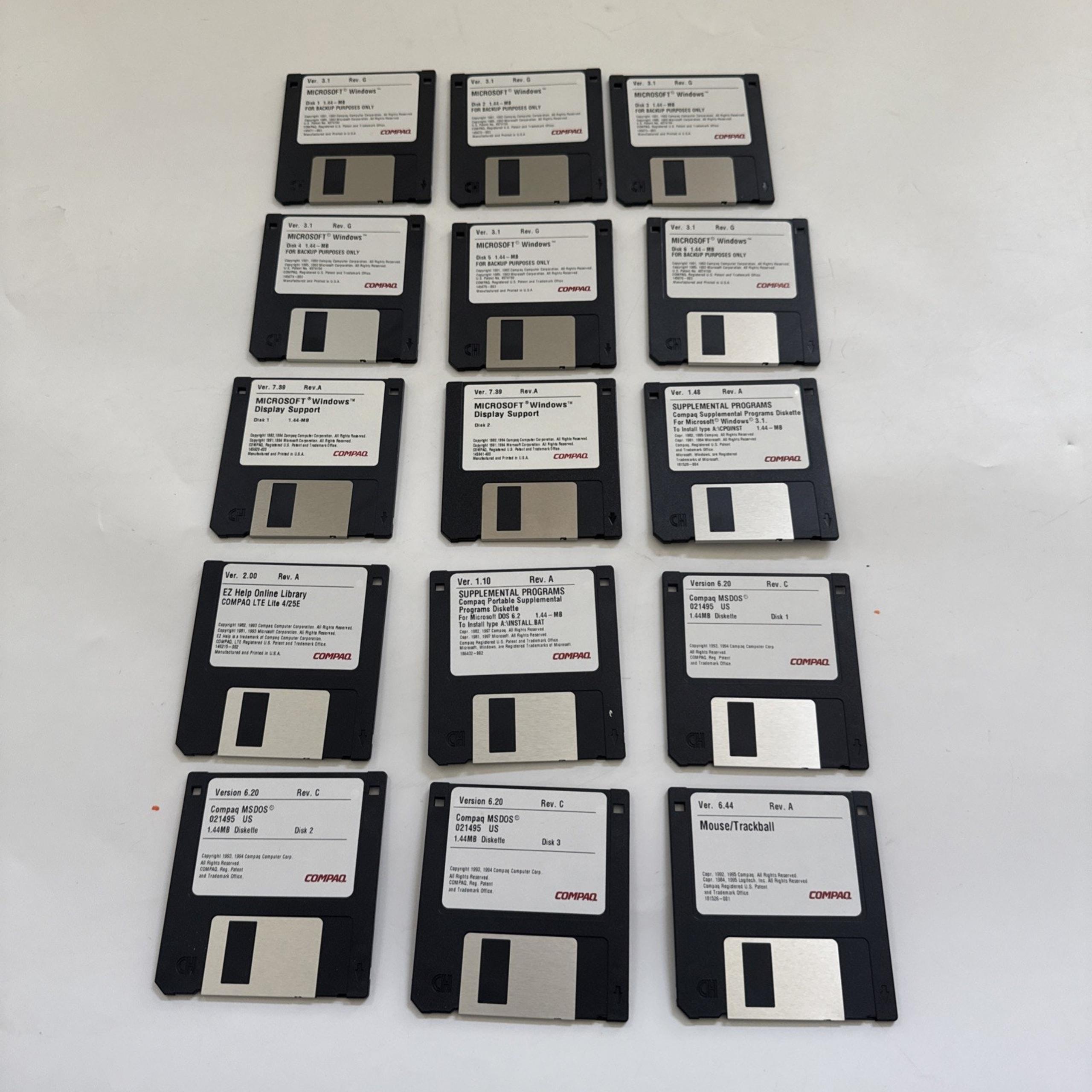 VTG 1993 Compaq Microsoft Windows 3.1 Backup Installation 6 Disks 3.5" & EXTRAS