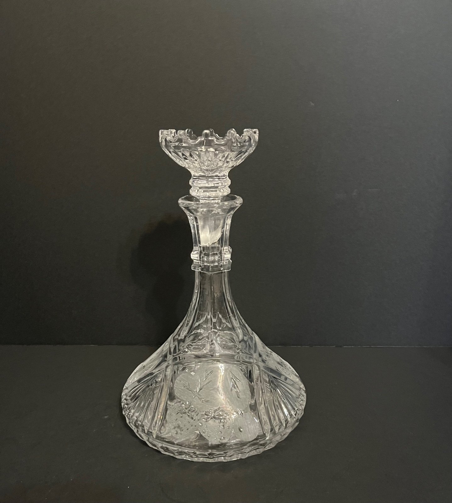Clear Crystal Ships Decanter Fruit Etching