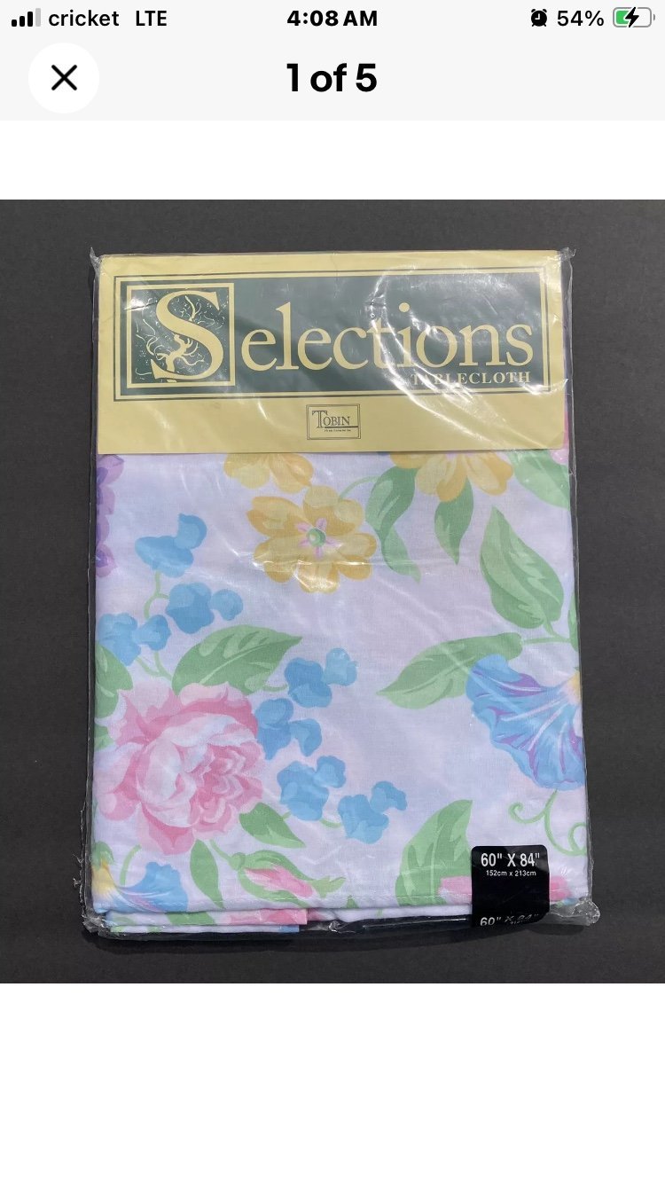 Tobin Selections Tablecloth 60” x 84” Romance Floral Easter Spring Cotton Open