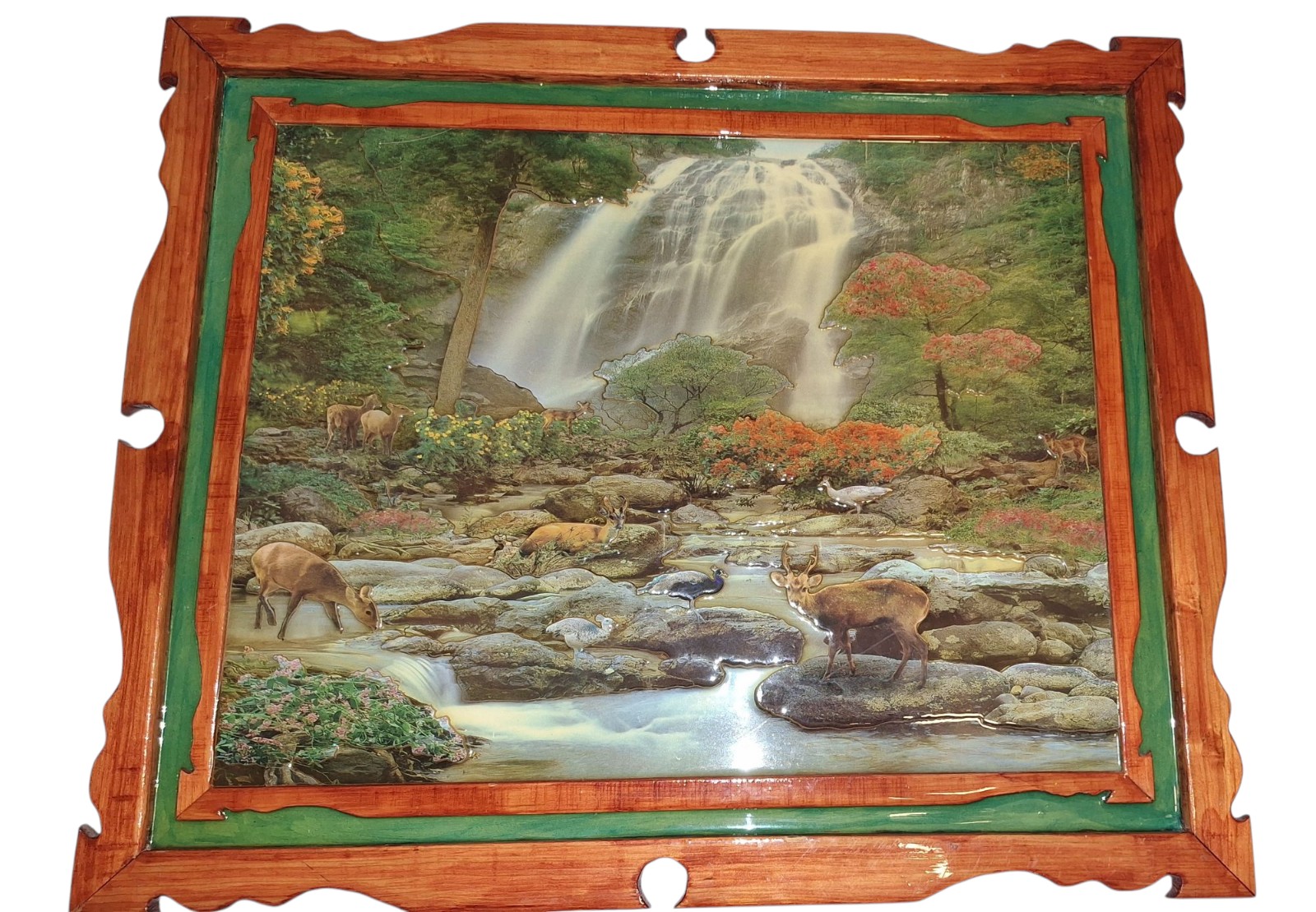 Nature Scene Wall Art with Waterfall and Wildlife