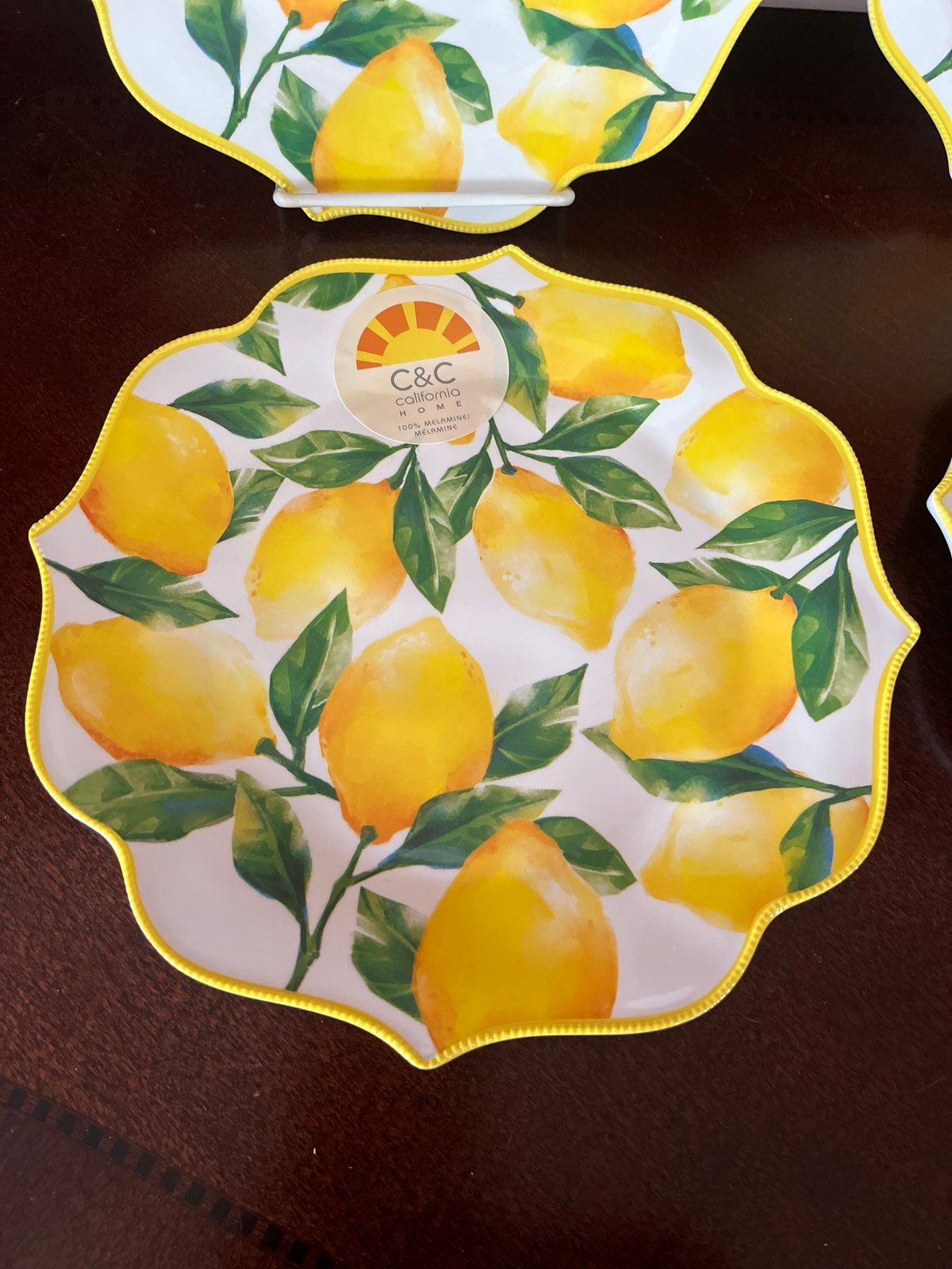 C&C California Melamine Salad Dessert Side 9” Plates Set Of 4 Fresh Lemons