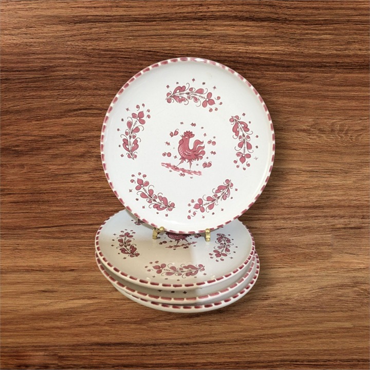 Paul Vogt salad dessert plates 8 Rooster floral design Red Farmhouse set of 4