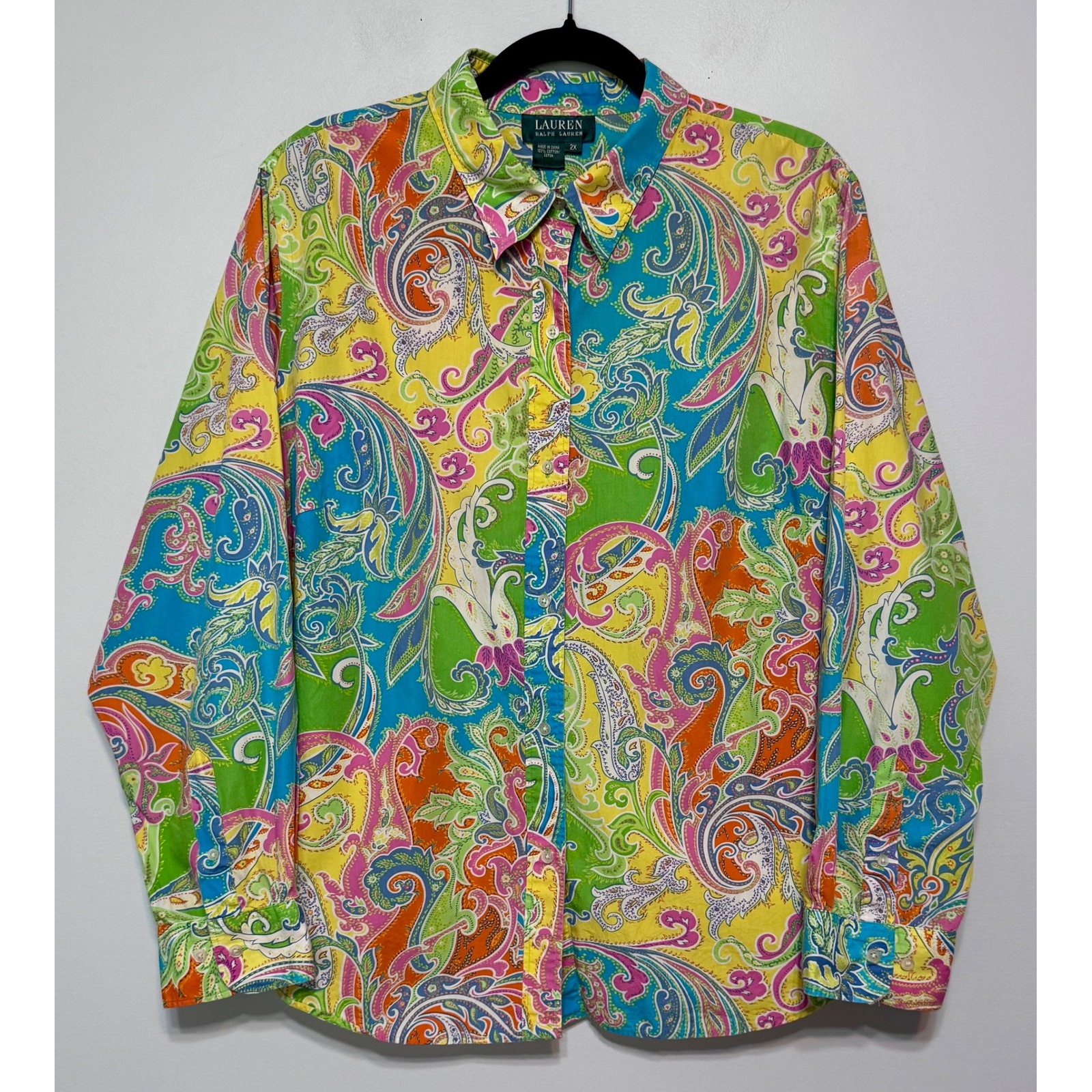 Vintage Lauren Ralph Lauren Paisley Shirt Size 2X Maximalist Eclectic Y2K Preppy