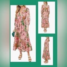 Banjanan Pink Pyschedelia Rosette Print Drawstring Castor Midi Dress