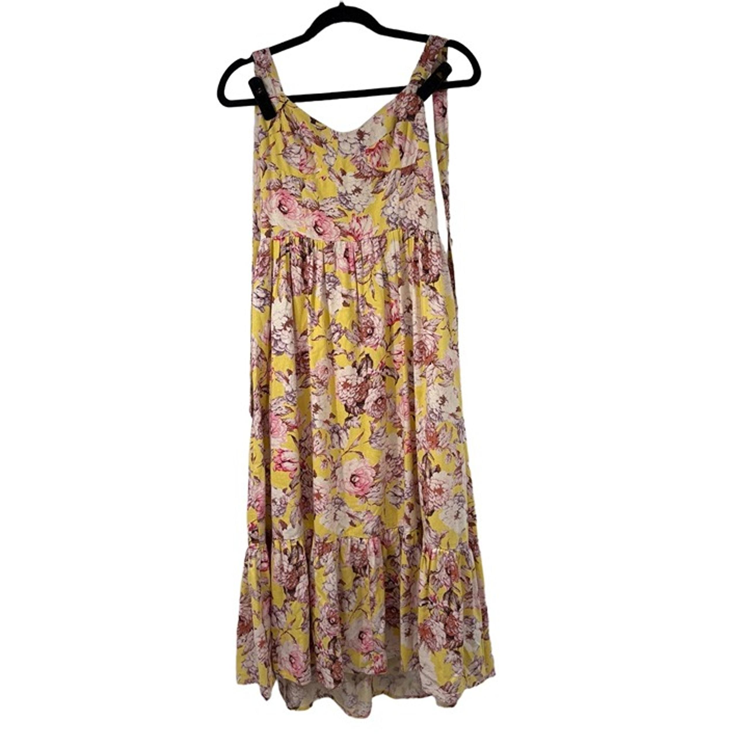 Bardot Dress Womens Small Yellow Pink Maxi Floral Print Sleeveless Tiered