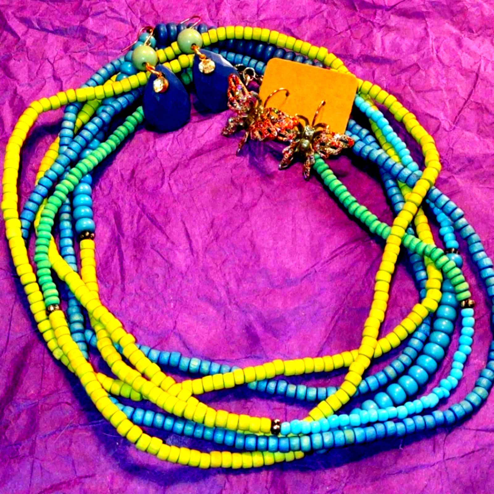 Vtg. handmade necklace and earring lot
