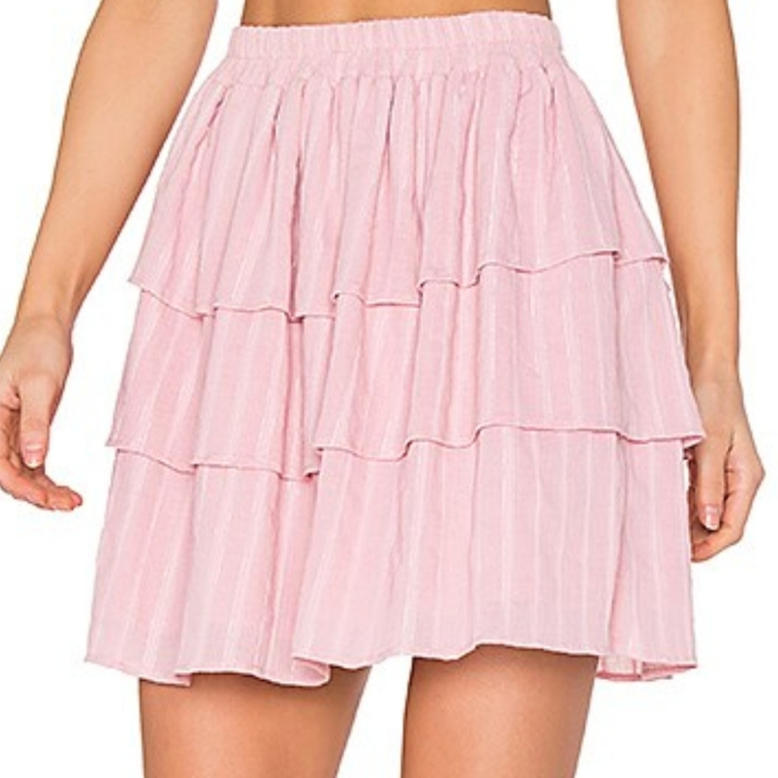 Steele Moonlight Frill Skirt in Rose Pink Tiered Pull On Skirt by Revolve XS