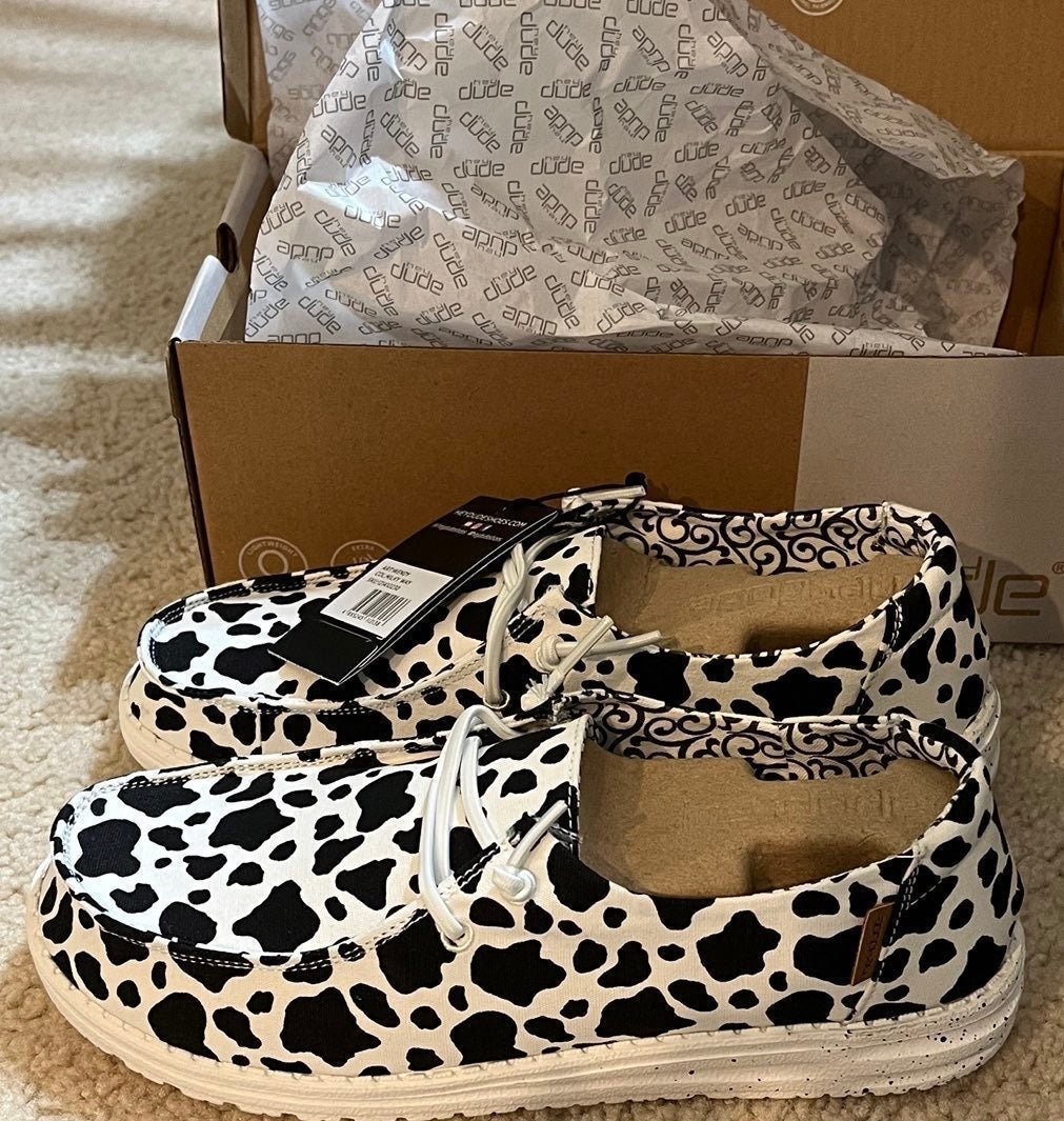 Hey Dude Wendy Milky Way Cow Print Shoes Womens Size 8