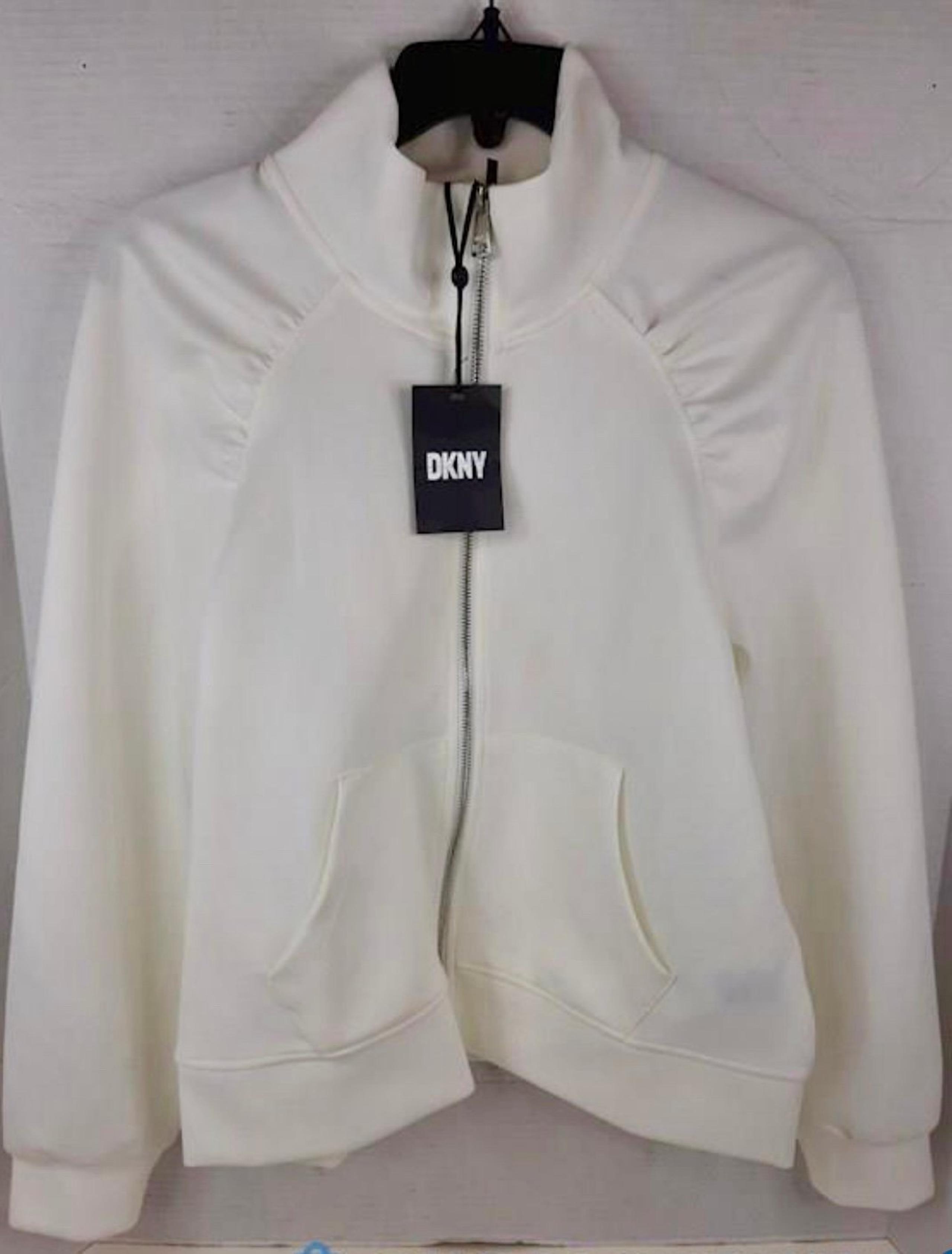 DKNY White puff Sleeve Full Zip Athletic lightweight Jacket/shell NWT medium