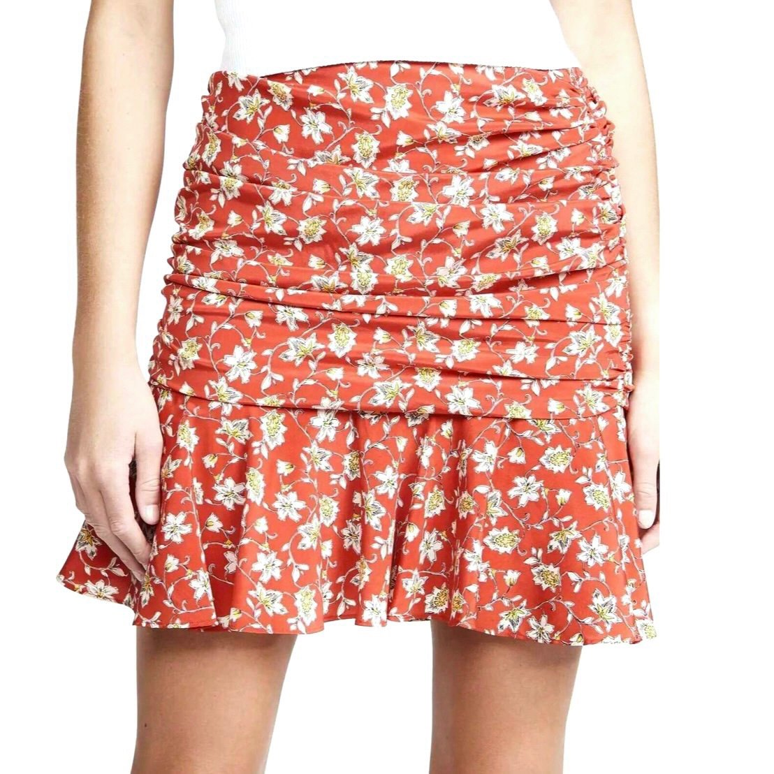 375 NEW VERONICA BEARD RED FLORAL PRINT MINI SKIRT