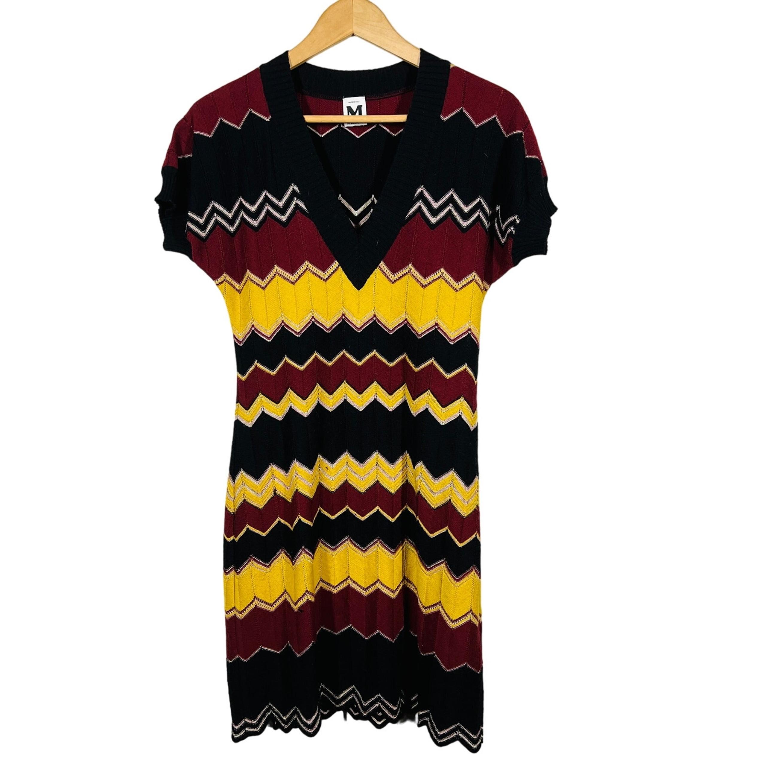 Missoni Knit V Neck Sweater Dress Casual Lightweight Zig Zag Cap Slv - 6