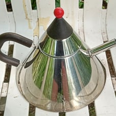 1980s post modern Italian stainless steel teapot made in Japan Moeller design