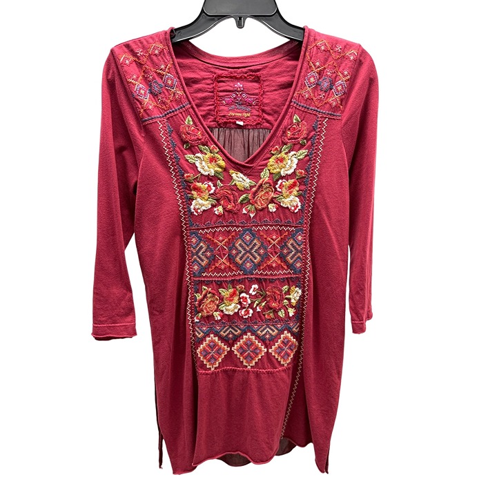 Johnny Was JWLA Floral Embroidered 3/4 Sleeve Tunic Top