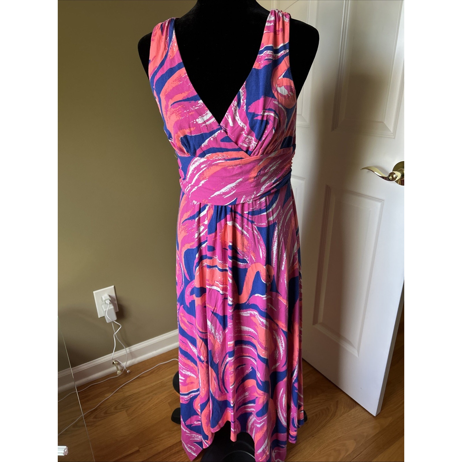 Lilly Pulitzer PLUME BLOOM Sloane Maxi Dress size L Blue Purple Sleeveless Knit