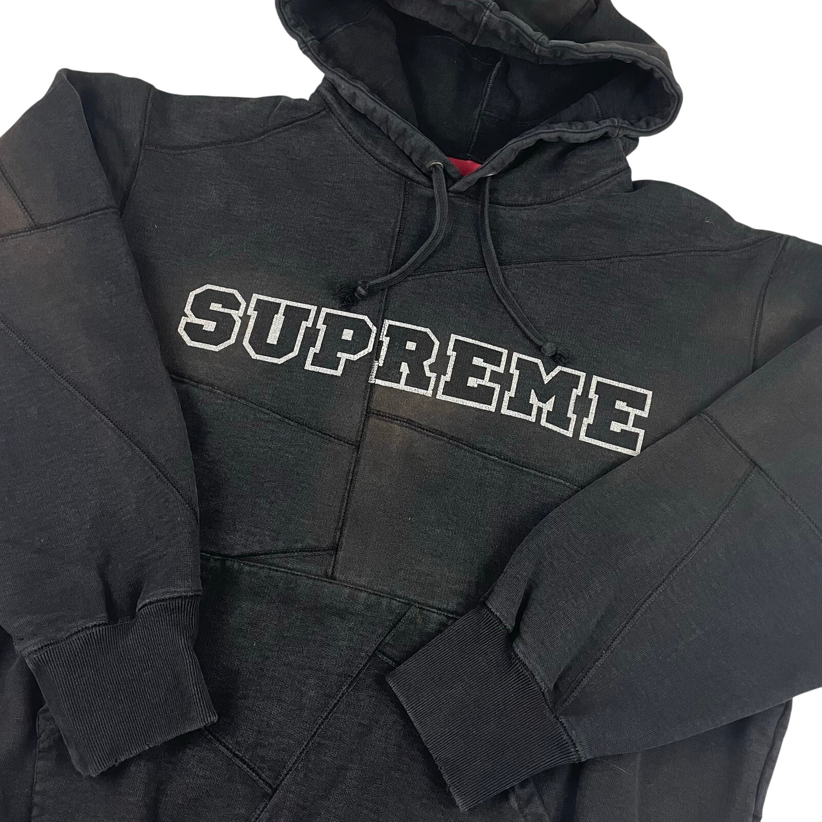 Supreme Black Patchwork Hoodie Size Small Distressed Bleached Streetwear