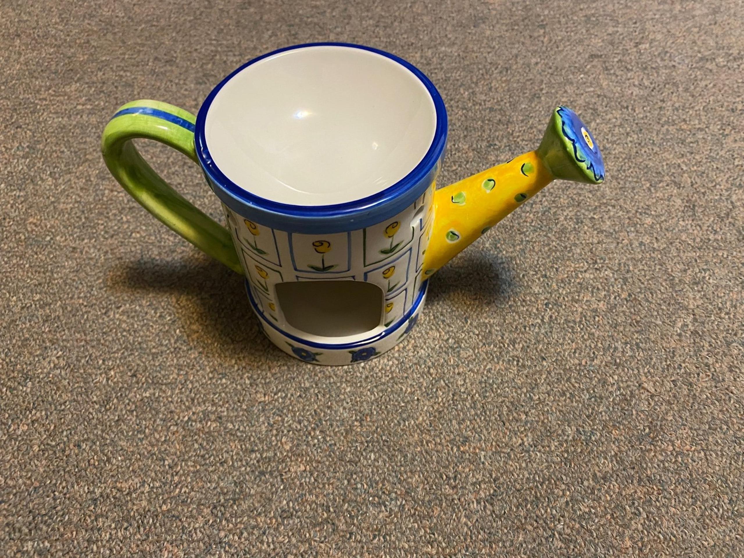 Yankee Candle Ceramic Water Can Candle Wax Warmer Floral Yellow Blue