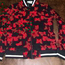 Denim & Flower men’s red and black Butterfly Zip Jacket size S NWT