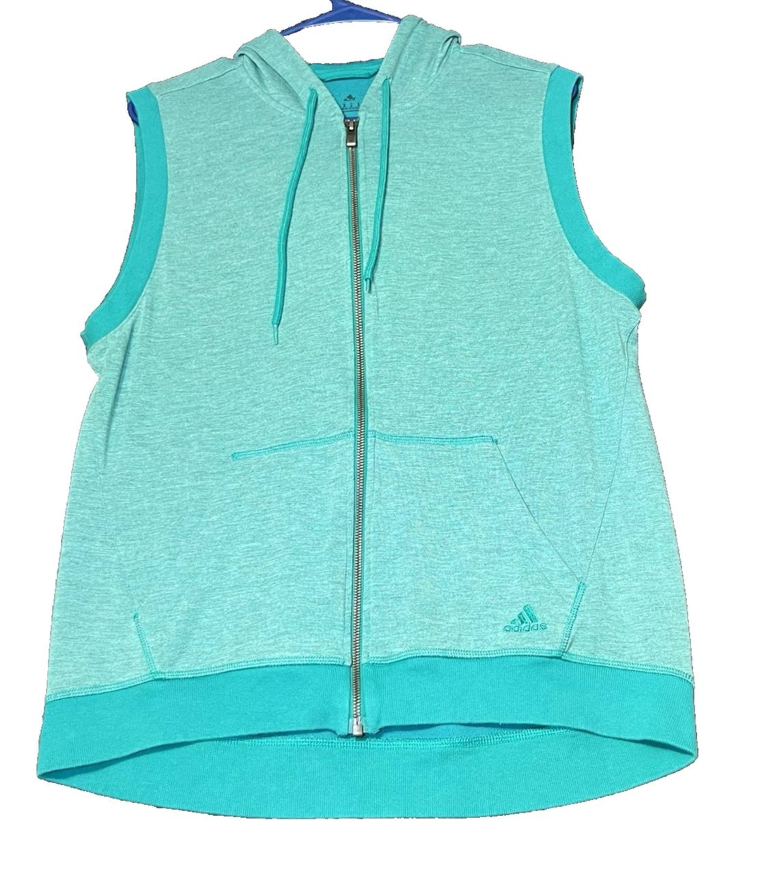 Adidas Hooded Zip Vest Womens Size Medium Blue/Green Athletic Gym Workout Logo