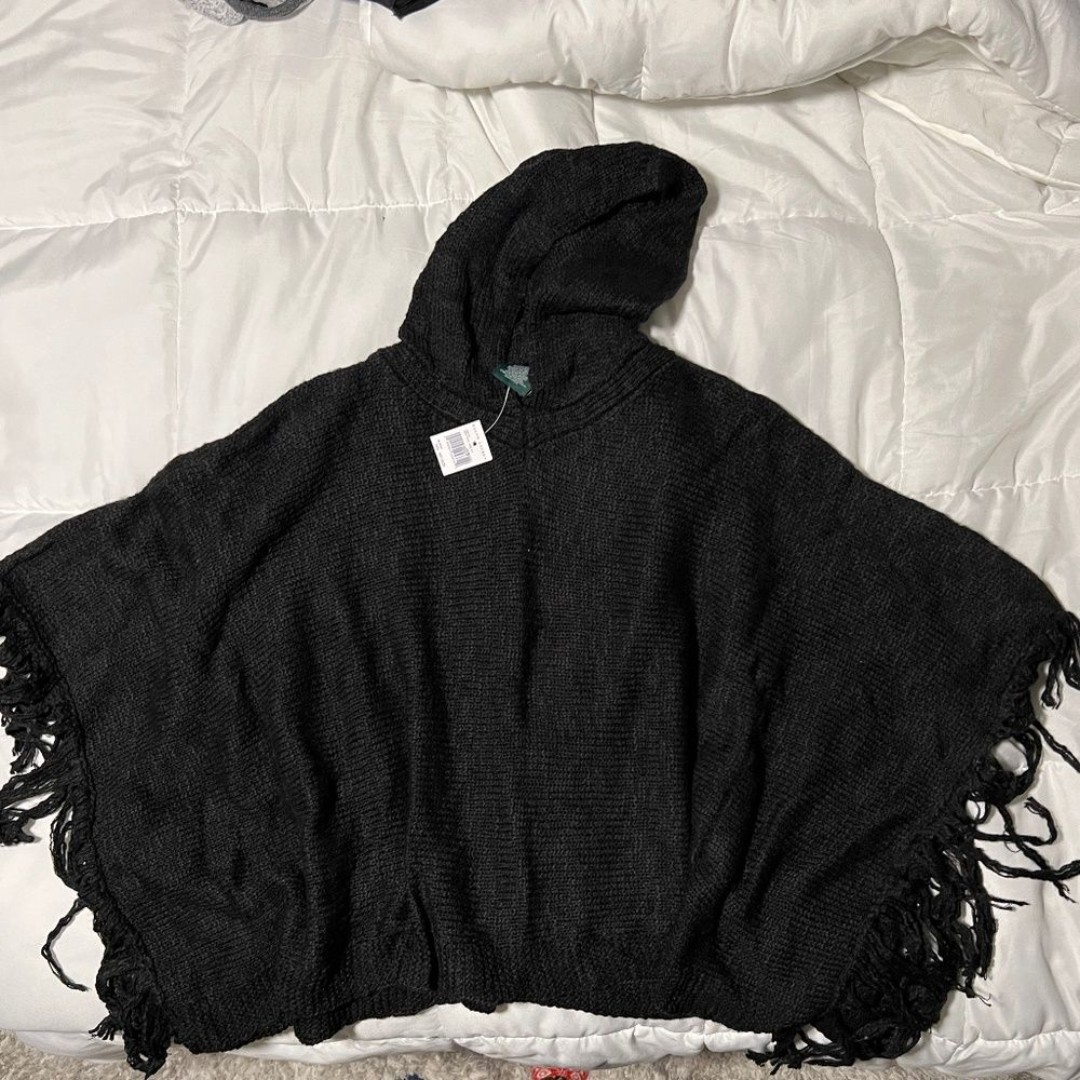 NWT Ralph Lauren Hooded Fringe Poncho Sweater