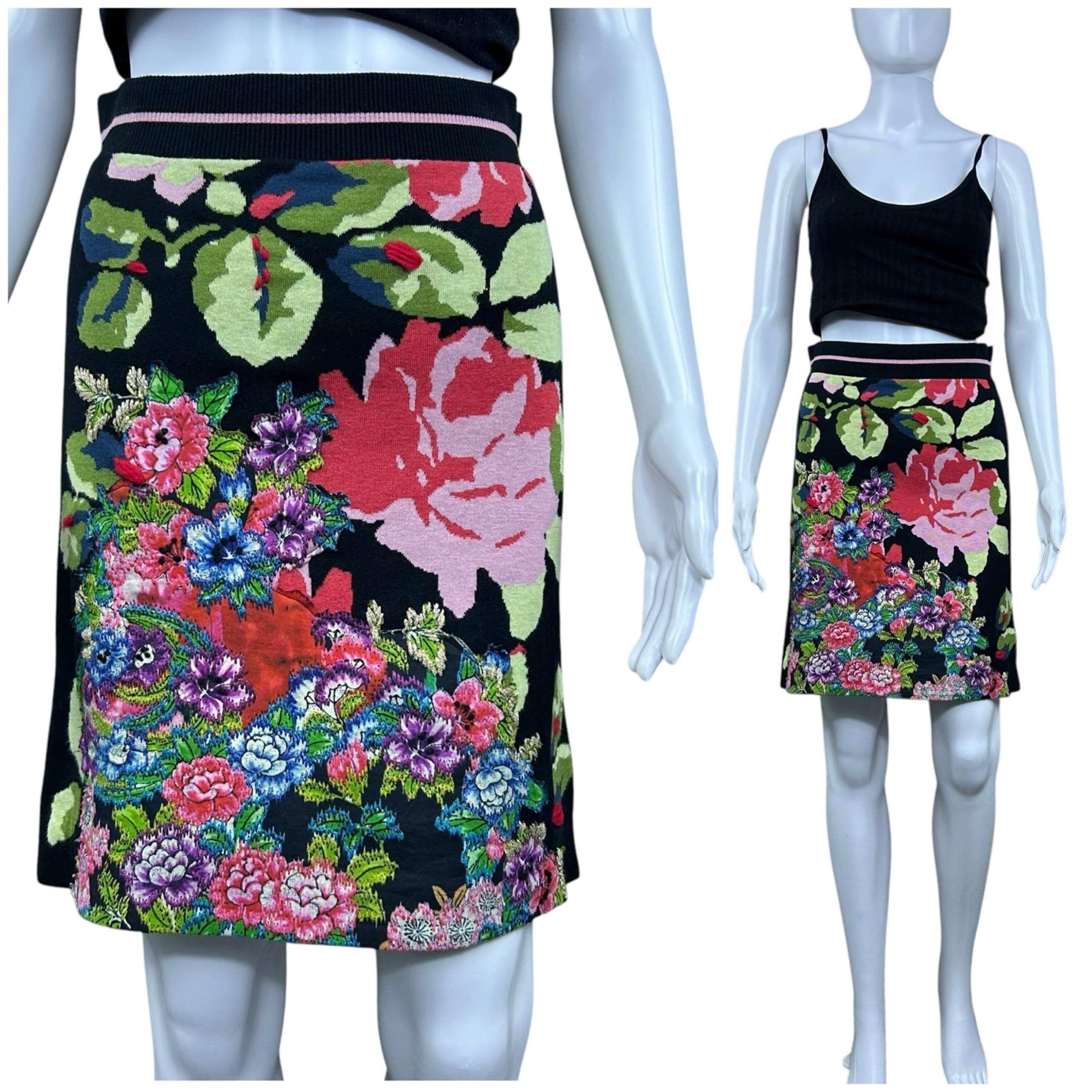 Anthropologie HWR Knit Floral Embroidered Pencil Skirt XS Cottagecore Grannycore