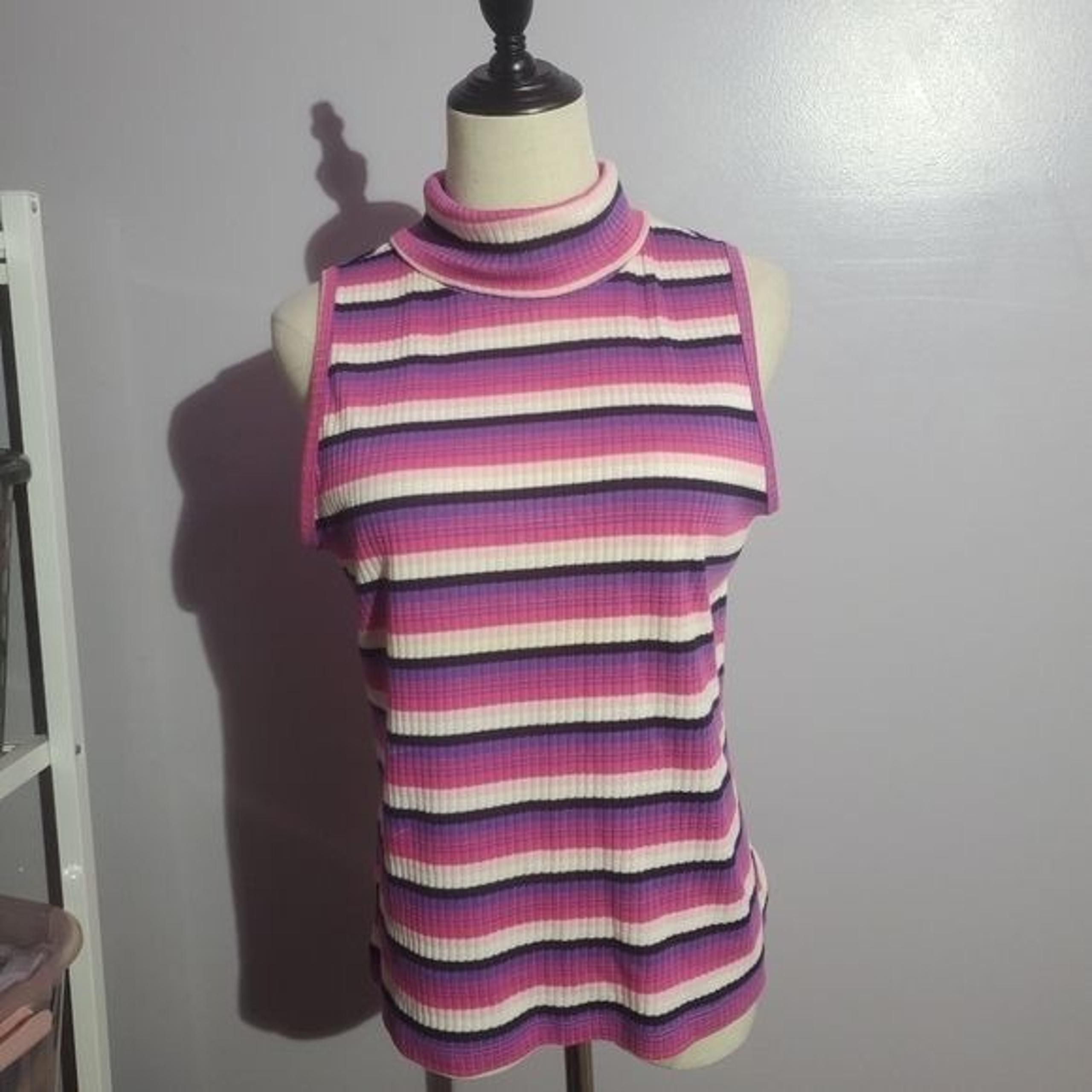 fashion bug stripe turtle neck sleeveless top size large
