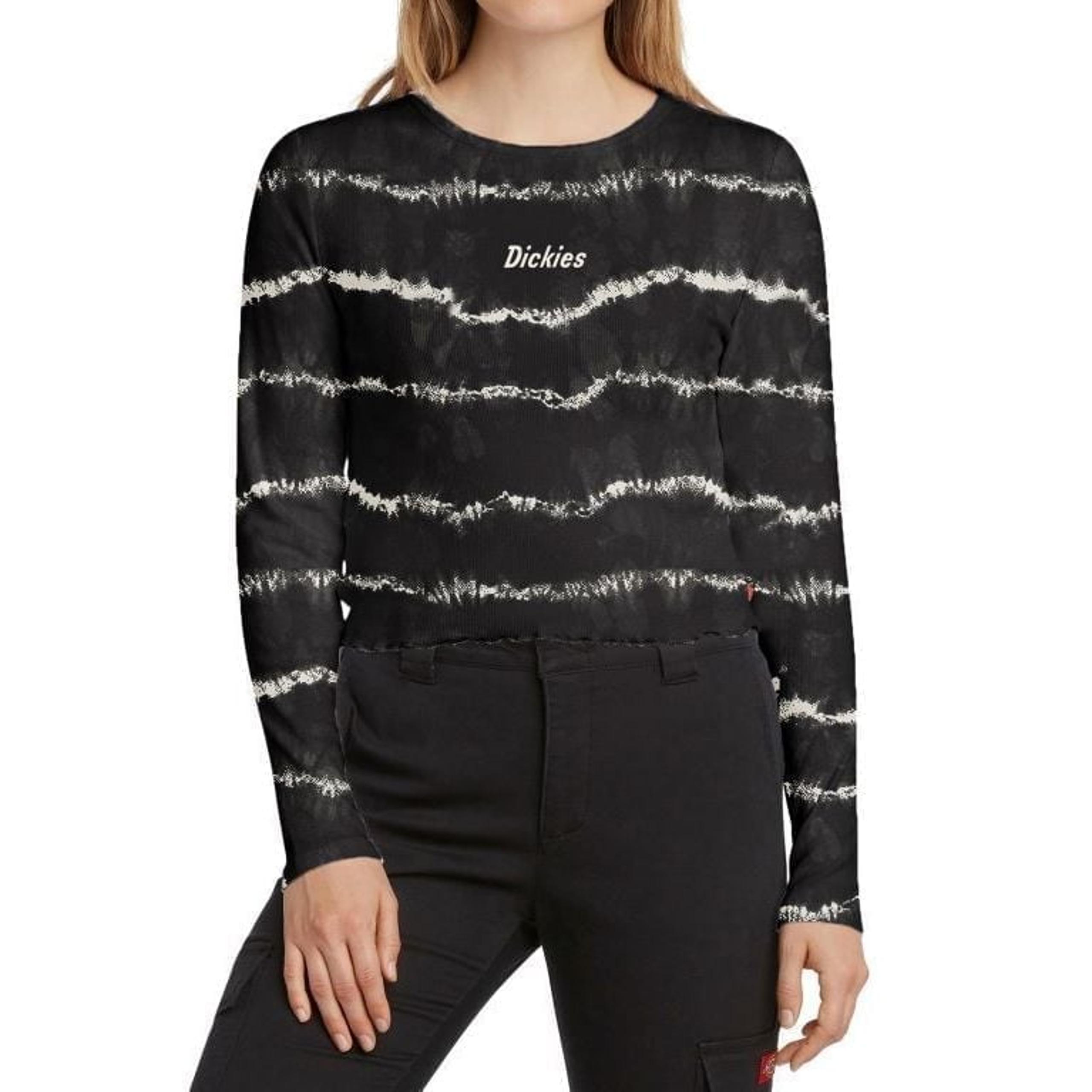 Juniors' Long-Sleeve Tie-Dyed T-Shirt - Black/White Stripes - Size L - Dickies