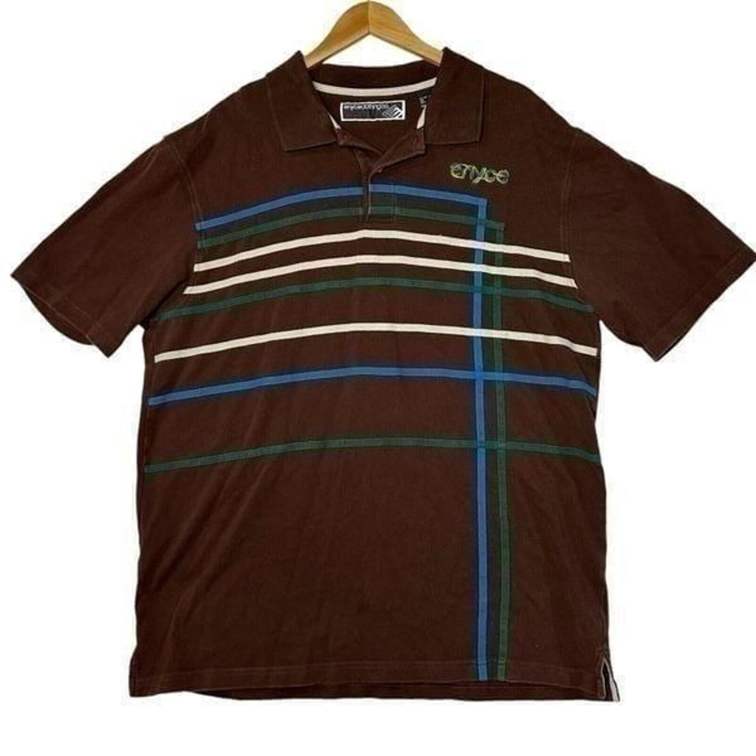 Vintage Y2K Hip Hop Enyce Men's 3XL Polo Shirt Brown Spell Out Stitch Streetwear