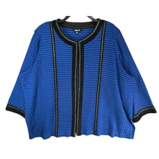 Misook Cardigan Sweater Womens 2X Royal Blue Textured Chain Trim 3/4 Sleeves