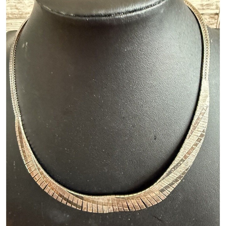 Vintage Sterling Silver Egyptian Style Textured Necklace 16”
