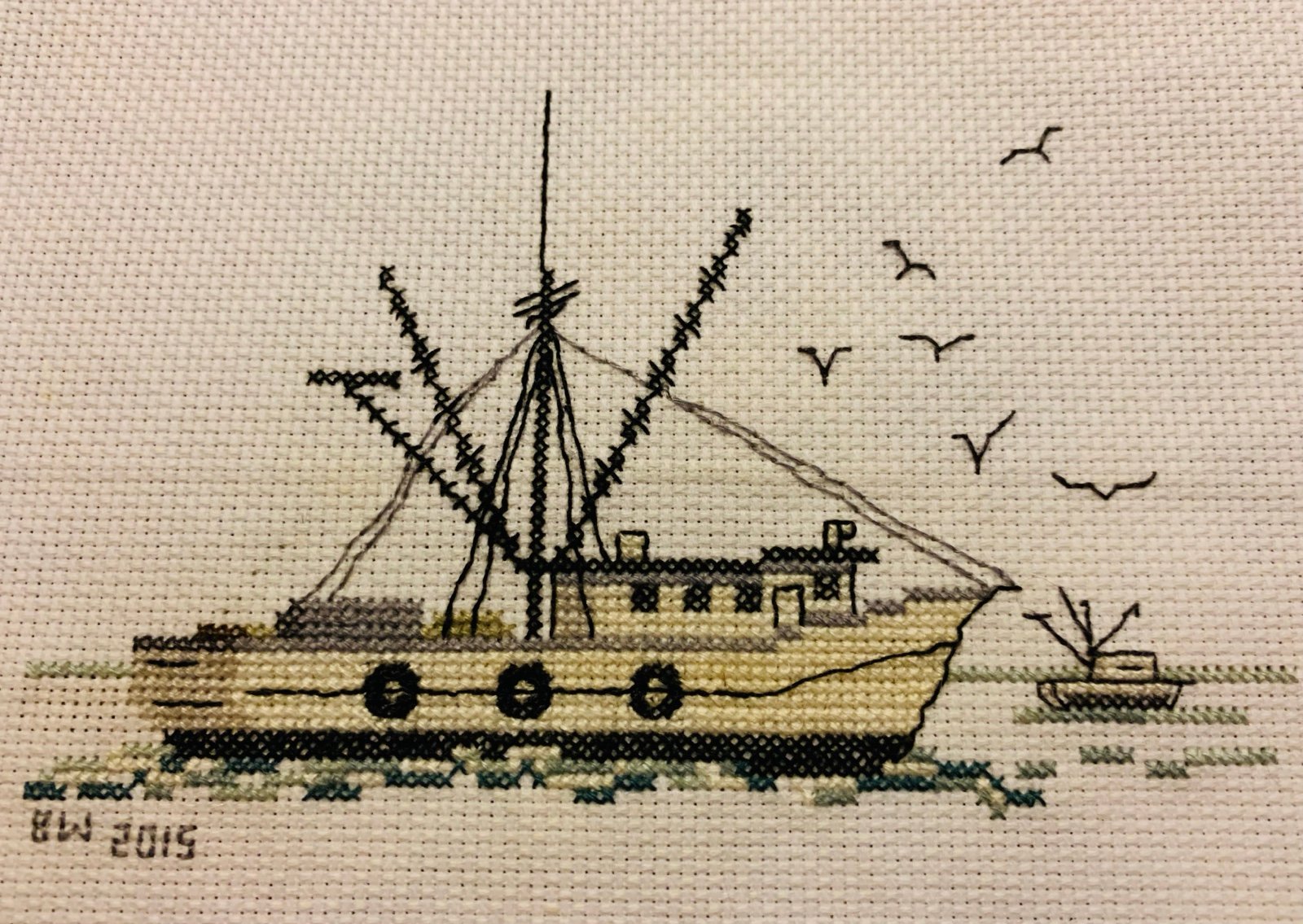 Cross Stitch Shrimp Boat