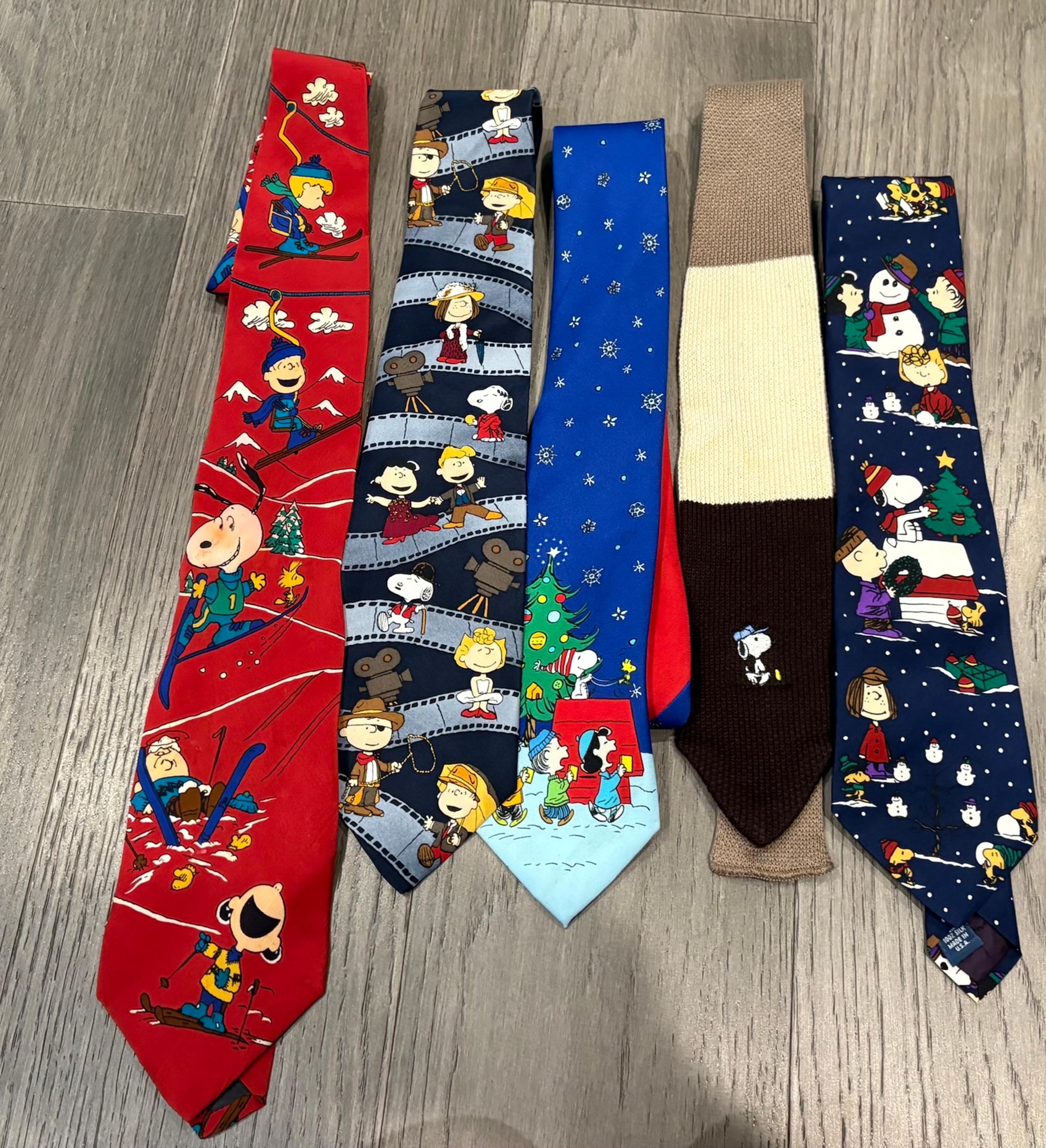 Lot of 5 Vintage Snoopy Peanuts Cotton Knit & Silk Men's Neck Ties