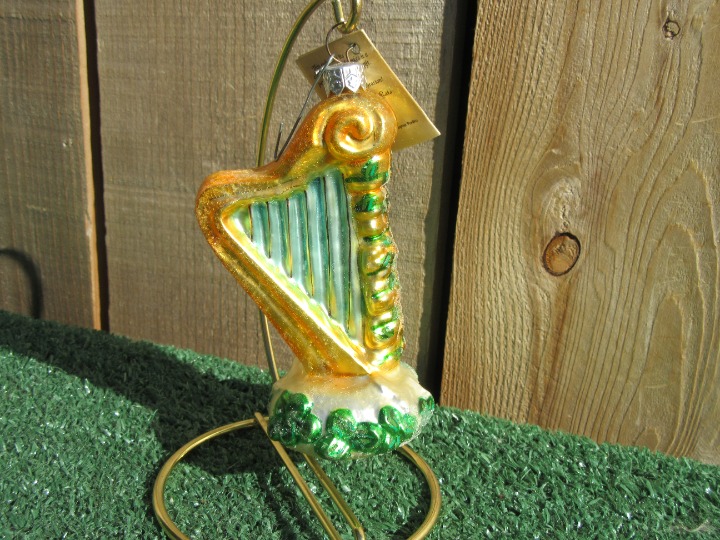 Christopher Radko Irish Lucky Golden Shamrock Harp 5 Christmas Ornament