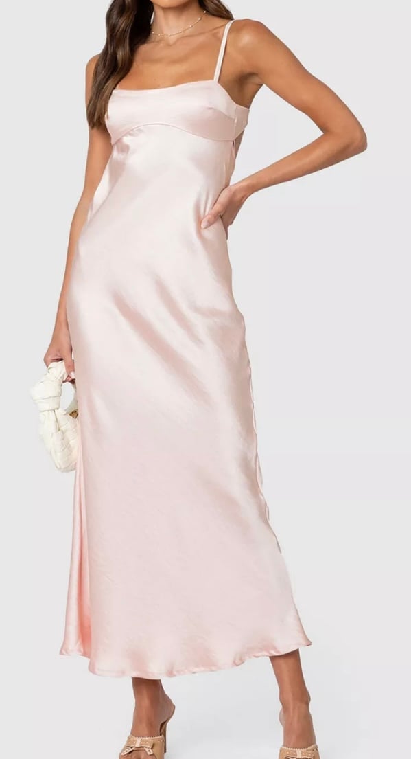Edikted Vienna Pink Open Back Satin Dress Size S