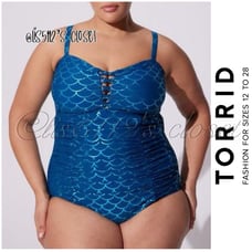 Torrid Blue Mermaid Scale Slim Fix Wireless Lattice Front One Piece Swimsuit 1X